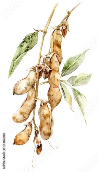 Obraz watercolor painting of a branch of soybeans.