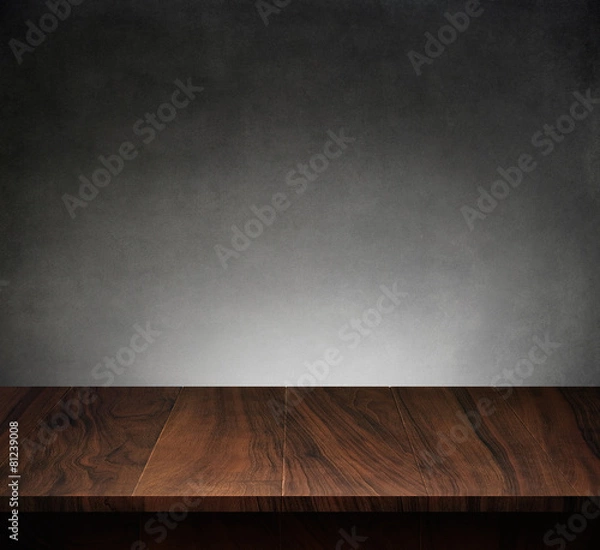 Obraz Wood table with dark concrete texture background