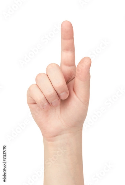 Fototapeta hand presses the button on white background