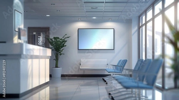 Fototapeta Mockup frame hanging elegantly in the hospital waiting area, capturing the attention of waiting patients.
