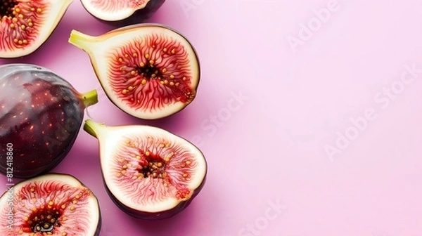 Obraz Top view of fig fruits on pastel background, banner style, copy space, isolated