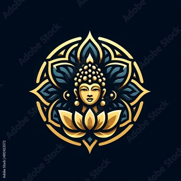 Fototapeta AI Generate of Luxury Premium Symbol Vector of Vesak Day with Buddha Statue, Buddha, Lantern, Candle Light, Lotus