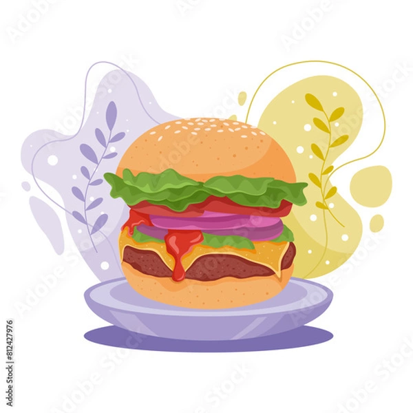 Fototapeta Burger element. Vector illustration with food theme. Editable vector element.