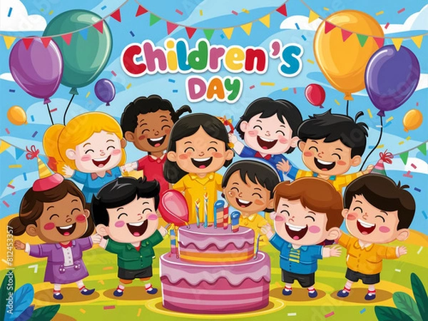 Fototapeta Template For Happy Children's Day cartoon vector