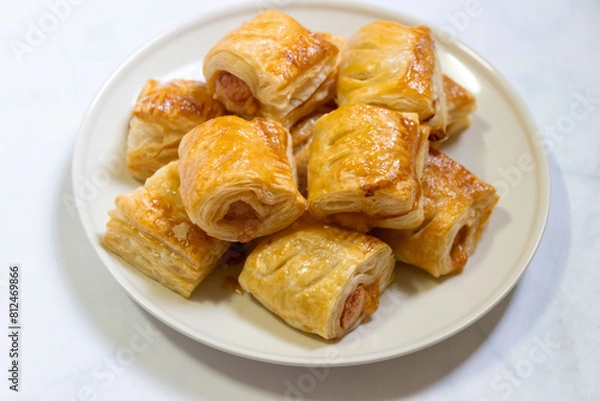 Obraz Homemade mini sausage puff pastry on plate.