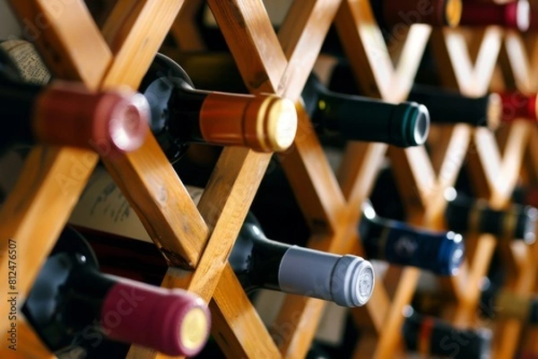 Fototapeta selection of fine wines arranged in a wine rack