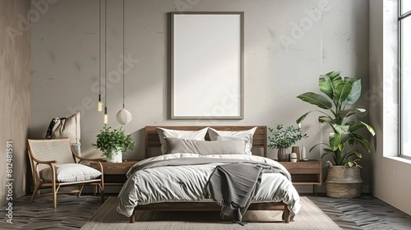 Obraz Frame mockup PSD  ,Free frame mockup for A size bedroom poster