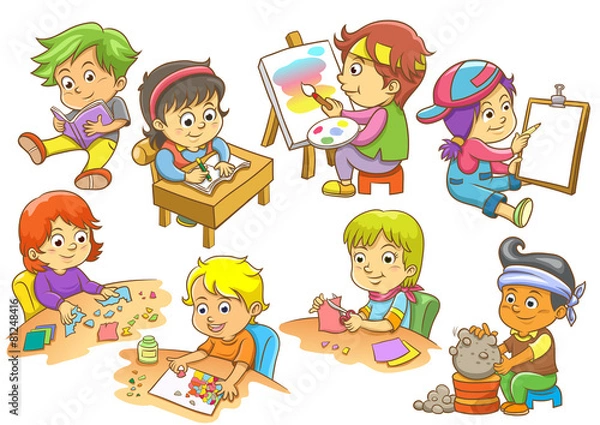Fototapeta set of child activities routines