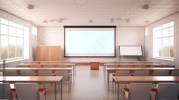 Obraz Empty lecture hall with a large projection screen, ideal for educational content or conference promotions