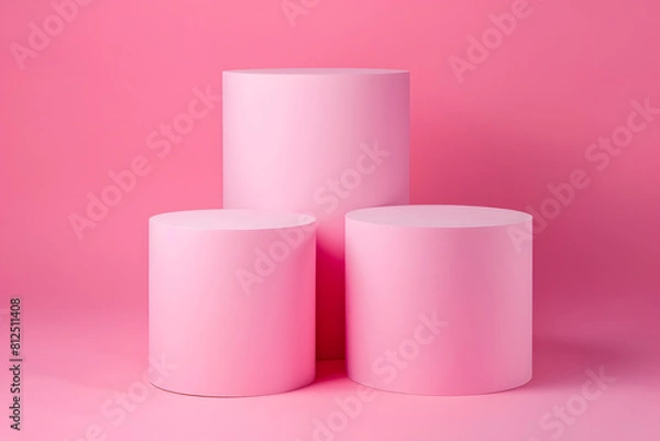 Fototapeta Abstract scene background. Cylinder podium on pink background. Product presentation, mock up Podium for product presentation. Generative Ai.