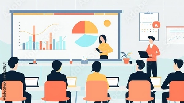 Fototapeta a presentation for new workers in company