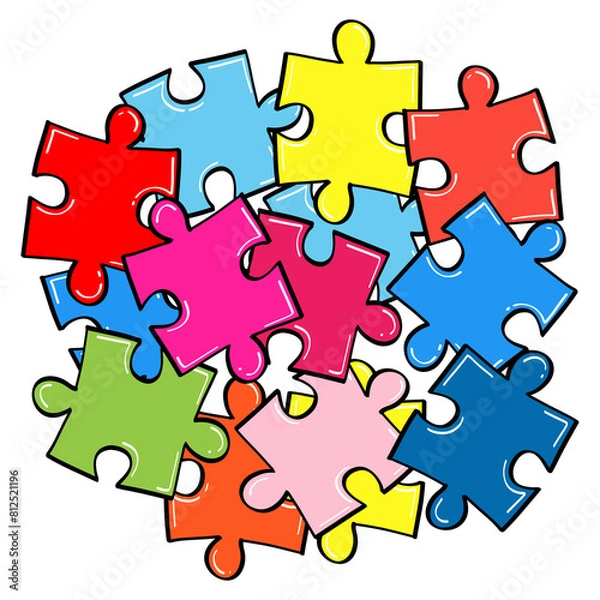 Fototapeta Pile of Puzzle Colorful Pieces Drawing