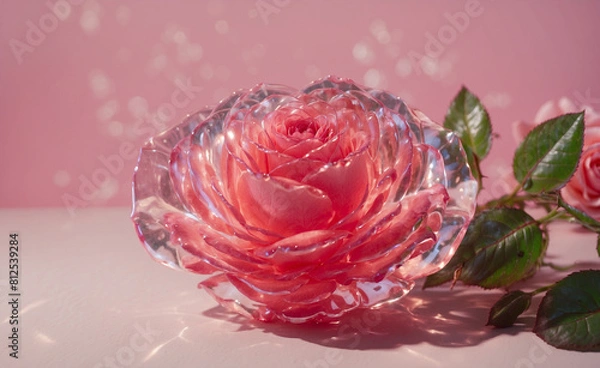 Fototapeta 生成ai crystal　pink　rose beautiful