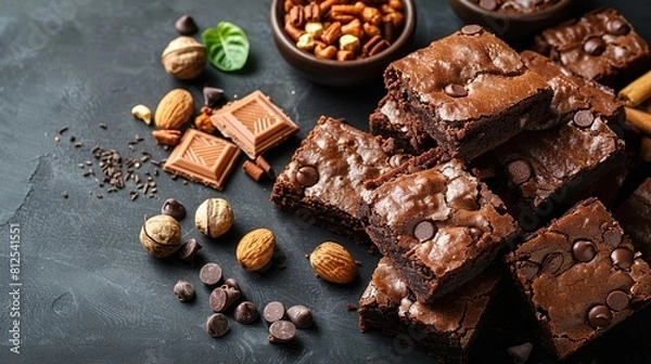 Fototapeta   Brownies, nuts, chocolate - optimized text