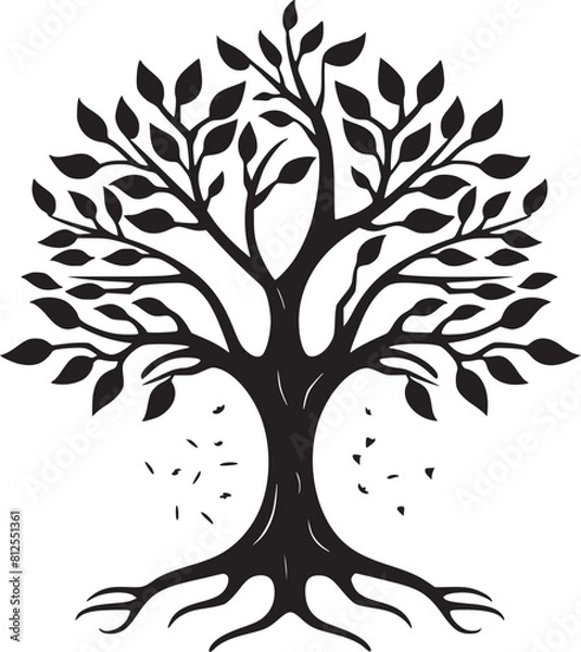 Fototapeta line art nature logo vector design oak tree inside circle, abstract tree logo symbol inside circle