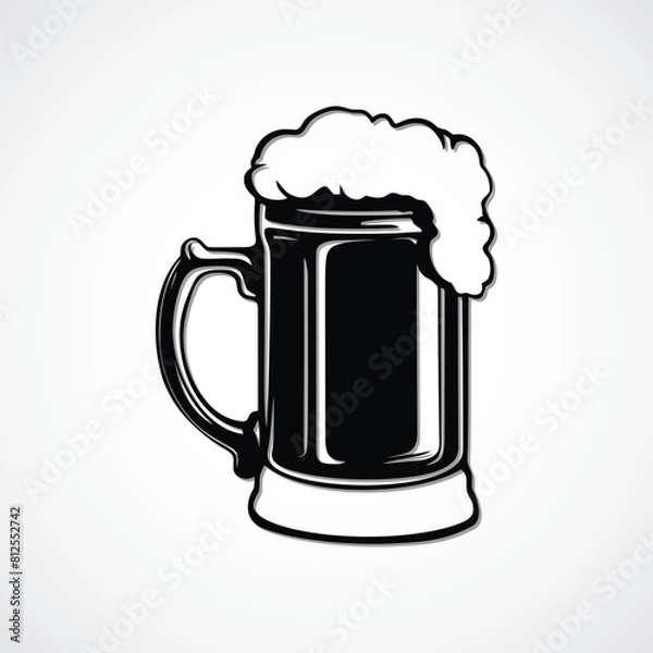 Fototapeta Simple yet stylish vector illustration of a dark beer mug with overflowing foam, isolated on a white background. Perfect for brewery or pub-themed designs.