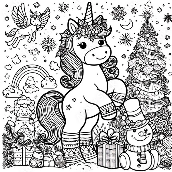 Fototapeta A coloring page of a unicorn image photo lively has illustrative meaning has illustrative meaning illustrator.