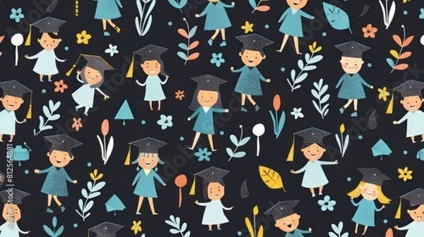 Fototapeta Graduation theme pattern with a repeating design of celebrating graduates