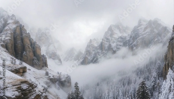 Fototapeta photos of foggy views of forests and mountains during winter made by AI generative