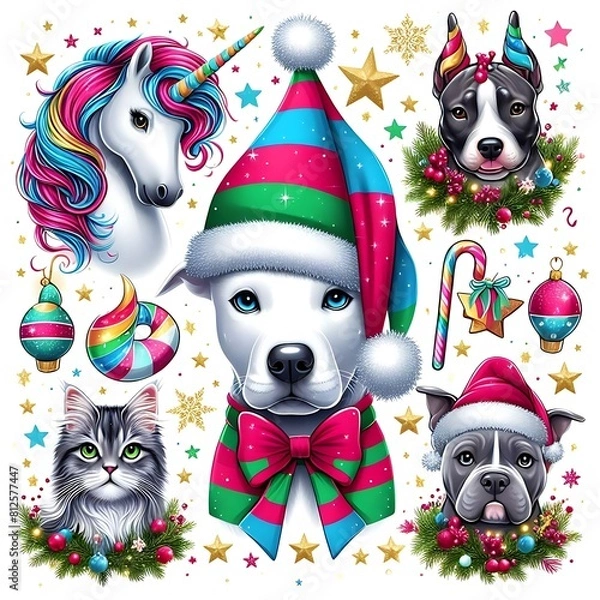 Fototapeta unicorn cat and dog animals art attractive has illustrative meaning card design illustrator.