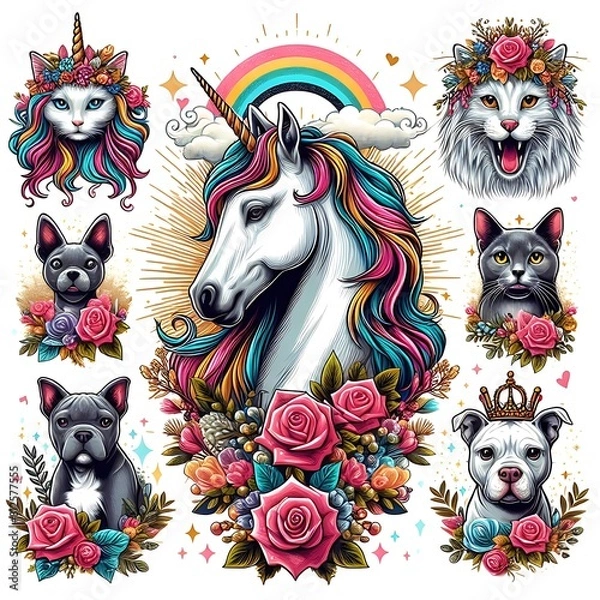 Fototapeta unicorn cat and dog animals image art attractive lively has illustrative meaning illustrator illustrator
