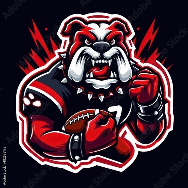Obraz A cartoon of a bulldog holding a football realistic photo attractive used for printing illustrator.