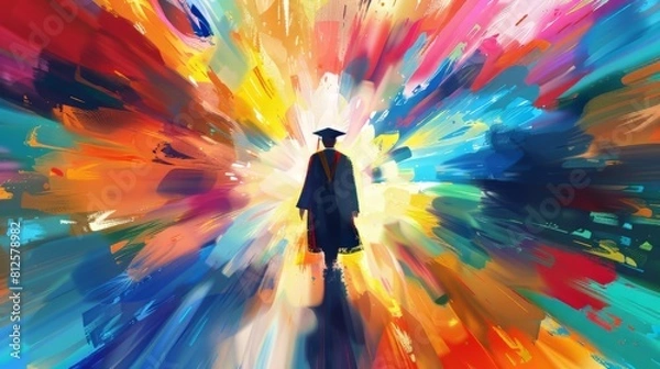Obraz Abstract background featuring a graduate in a burst of colors