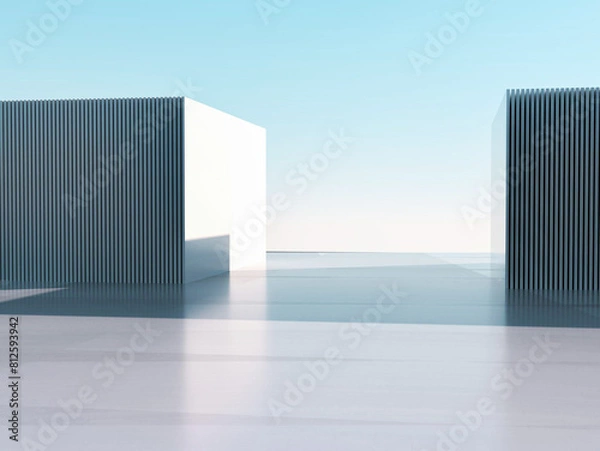 Fototapeta architecture building abstract white background empty space platform 3d interior white background conceptual big wall