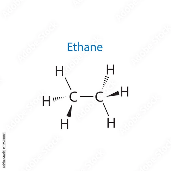 Fototapeta Ethane molecule skeletal structure diagram.organic compound molecule scientific illustration on white background.