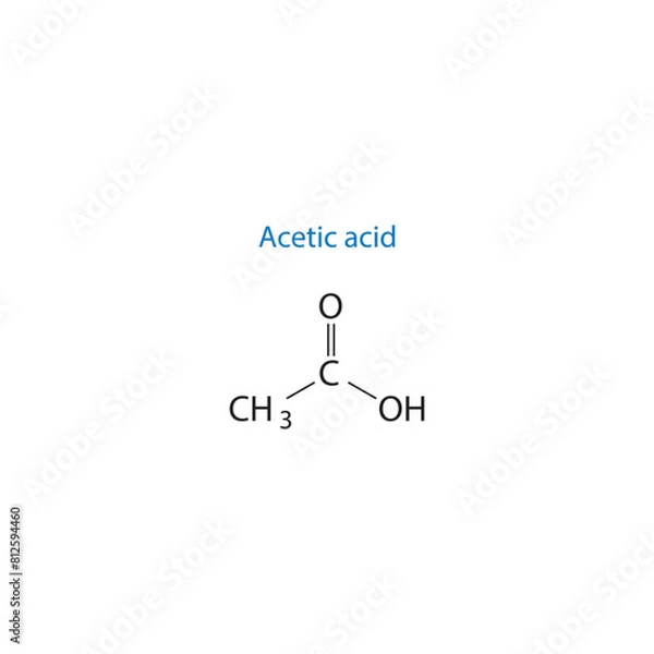 Fototapeta Acetic acid molecule skeletal structure diagram.organic compound molecule scientific illustration on white background.
