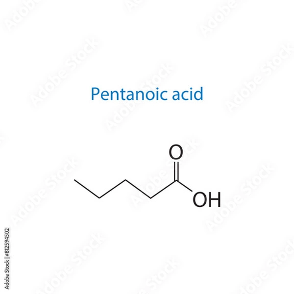 Fototapeta Pentanoic acid molecule skeletal structure diagram.organic compound molecule scientific illustration on white background.