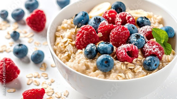 Fototapeta Bowl of Oatmeal with Fruit Ai Generative
