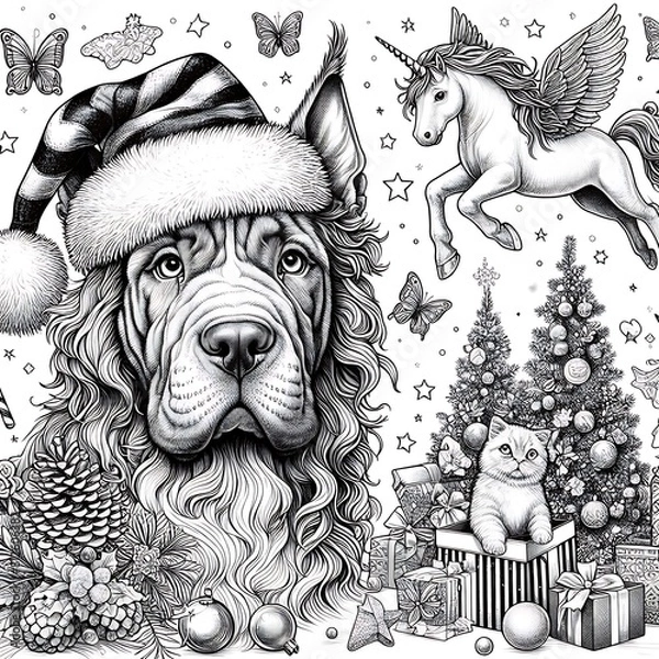 Obraz A dog and cat with a beard and a unicorn image art photo lively used for printing illustrator.
