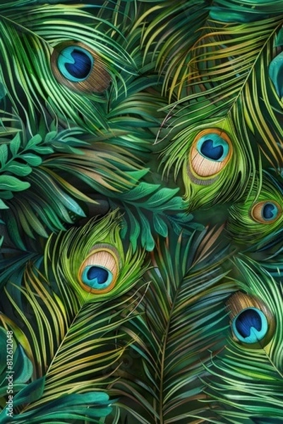 Fototapeta Vibrant close up of peacock feathers, perfect for nature-themed designs