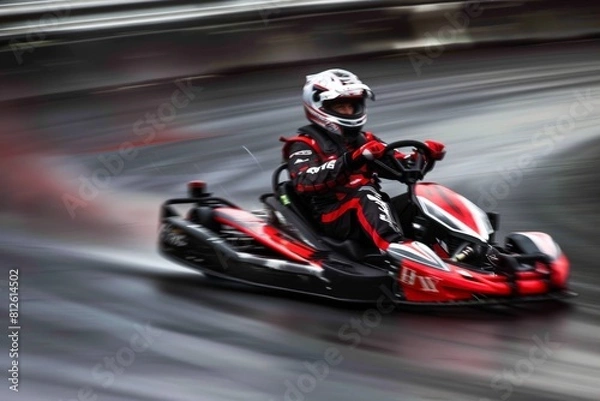 Fototapeta A karting course with cars, turns and finish lines - Generative AI. Beautiful simple AI generated image in 4K, unique.