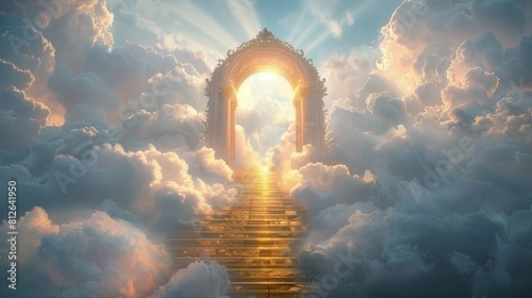 Obraz Stairs leading to the gates of heaven amid clouds