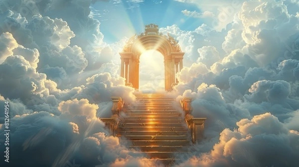 Obraz Stairs leading to the gates of heaven amid clouds