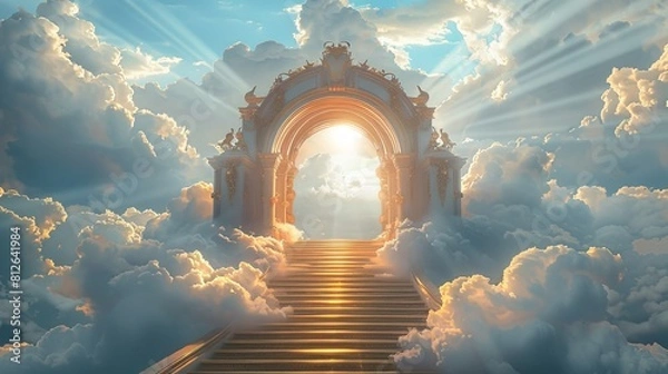 Obraz Stairs leading to the gates of heaven amid clouds