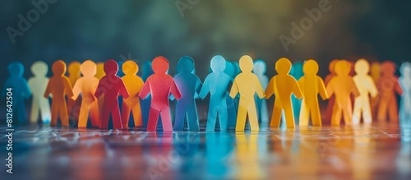 Obraz A group of colorful paper people standing in line, representing diversity and community within the business world