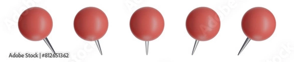 Obraz set of 3d round ball head pins on transparent background, PNG, 3d render thumbtacks, red pushpins