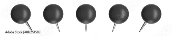 Obraz set of 3d round ball head pins on transparent background, PNG, 3d render thumbtacks, black pushpins