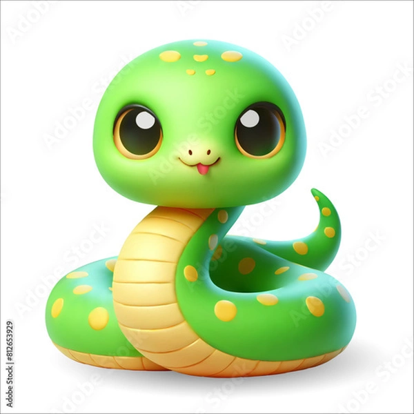 Fototapeta 3D Zodiac Sign Snake. Realistic, fully vector, made with gradients cartoon cute snake, symbol of the new year 2025.