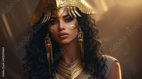 Fototapeta Young beautiful woman in the image of an ancient Egyptian queen on a dark background	
