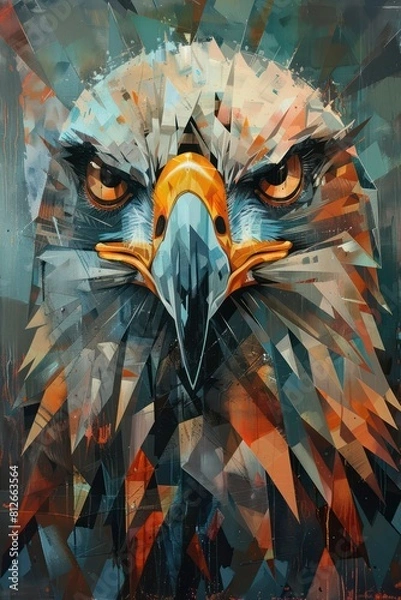 Fototapeta Abstract, digitally-painted eagle portrait mixing street art and abstract styles, in cool color tones