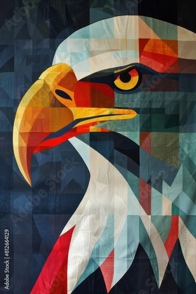 Fototapeta This striking image features an abstract geometric representation of an eagle, with a focus on cool color tones and sharp angles