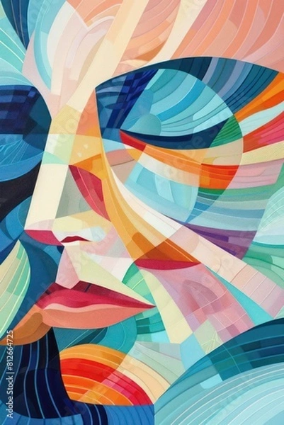 Fototapeta Abstract composition with pastel colors and fluid shapes interacting with each other
