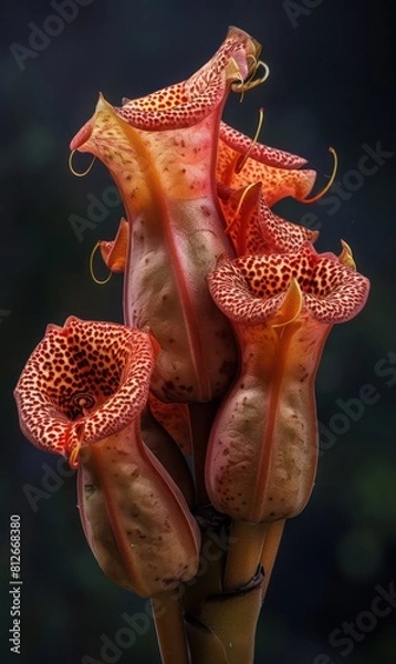 Fototapeta Unique patterned Nepenthes showing distinctive shapes and textures, emphasizing the allure of botanical wonders