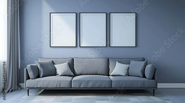 Fototapeta sofa with 3 frame on the wall