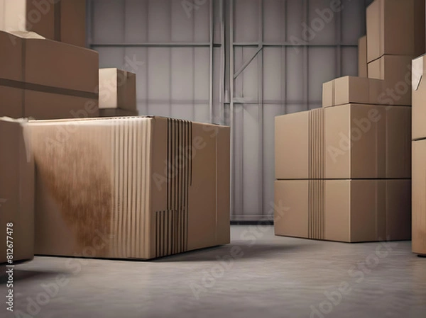 Fototapeta Cardboard box into the warehouse with a copy space