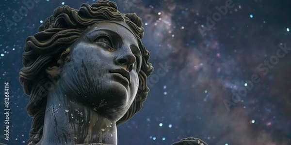 Fototapeta depiction of the statue of the goddess of astronomy, set against a backdrop of a starry night sky